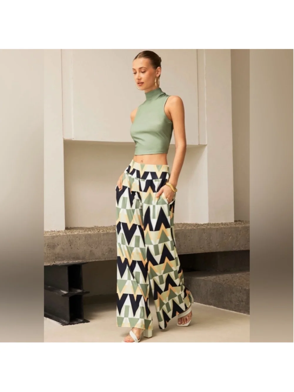 Micas Sleeveless Tank Top And Geometric Pattern Trousers Set XXL CC9-60